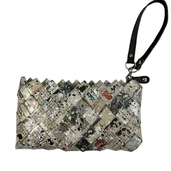 NAHUI OLLIN Candy Wrapper Purse Clutch Wristlet Newspaper Spatter - Picture 2 of 10